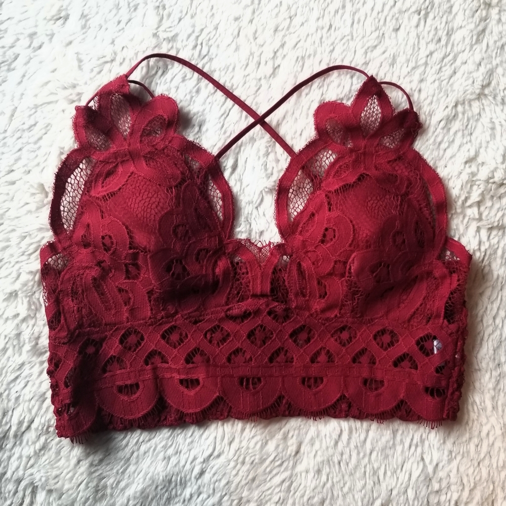 Red Lace Crochet Pullover Bralette - Picture 1 of 2
